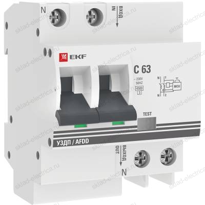 Устройство защиты от дугового пробоя (УЗДП) с автоматическим выключателем 2P 63А (C) 4,5кА 72 мм EKF PROxima