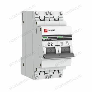 Автоматический выключатель 2P 2А (C) 4,5kA ВА 47-63 EKF PROxima