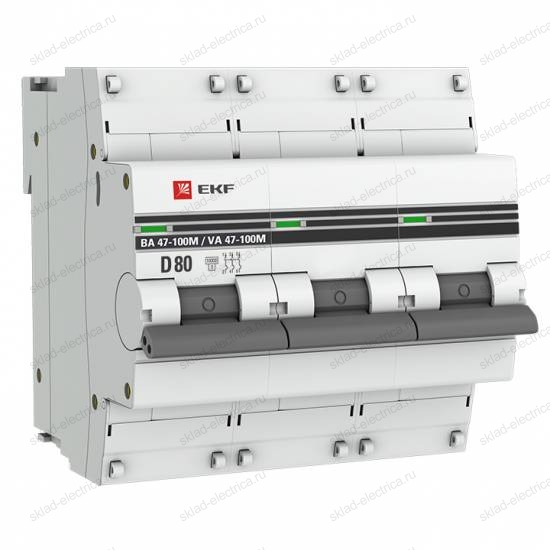 Автоматический выключатель 3P 80А (D) 10kA ВА 47-100M без теплового расцепителя EKF PROxima