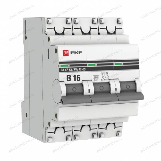 Автоматический выключатель 3P 16А (B) 6кА ВА 47-63 EKF PROxima