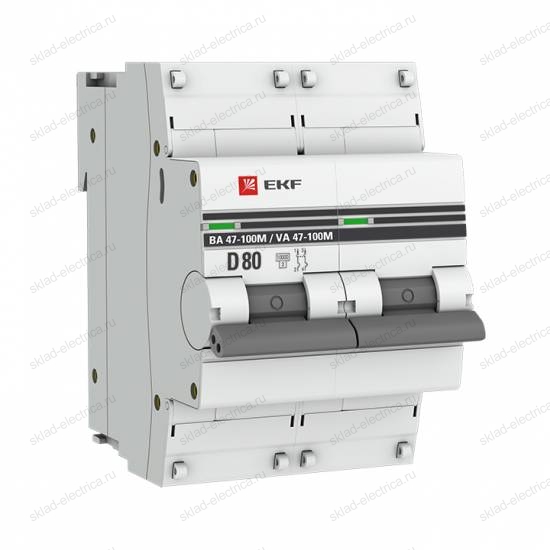 Автоматический выключатель 2P 80А (D) 10kA ВА 47-100M без теплового расцепителя EKF PROxima