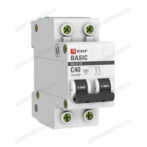 Автоматический выключатель 2P 40А (C) 4,5кА ВА 47-29 EKF Basic