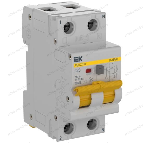 KARAT Автоматический выключатель дифференциального тока АВДТ32EM 1P+N C20 30мА тип AC IEK
