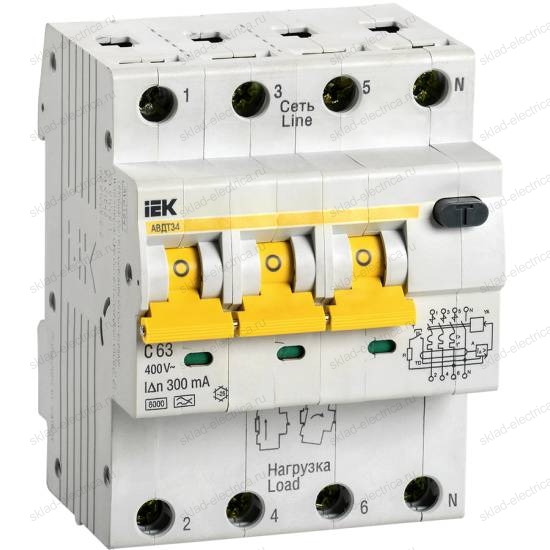 KARAT Автоматический выключатель дифференциального тока АВДТ 34 C63 300мА тип A IEK