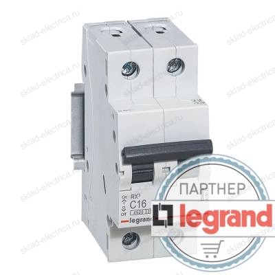 Автоматический выключатель двухполюсный 6А хар-ка С Legrand 419694