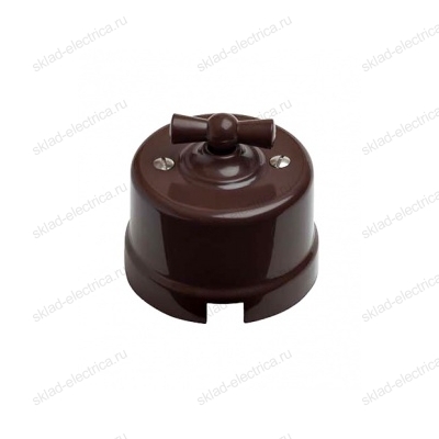 Выключатель поворотный (2-х клавишный) с коричневой керамической ручкой в коричневом керамическом корпусе