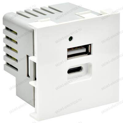 PRIMER РКЮ-25-40-П Розетка USB A+C 5В 4,2А (2 модуля) белая IEK