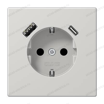 JUNG Светло-серый Розетка SCHUKO® с USB-зарядным устройством, тип A + тип С; термопласт