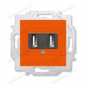 Розетка USB 2-ая (для подзарядки), цвет Оранжевый/Дымчатый черный, Levit