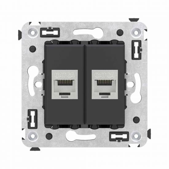 DKC Avanti Компьютерная розетка RJ-45 без шторки в стену, кат.6А двойная экранированная, Черный матовый