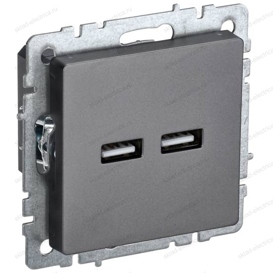 BRITE Розетка USB A+A 5В 3,1А РЮ10-1-БрС сталь IEK