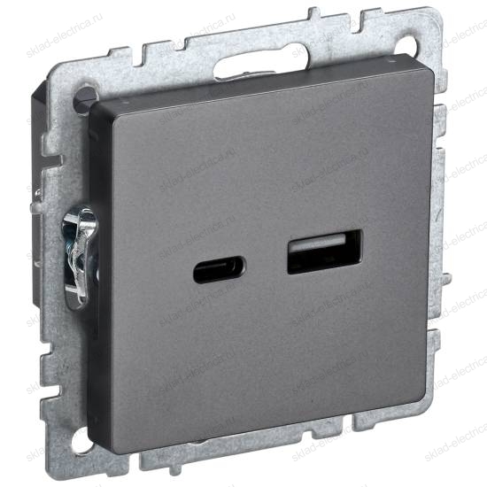 BRITE Розетка USB A+C 18Вт РЮ11-1-БрС сталь IEK