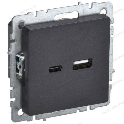 BRITE Розетка USB A+C 18Вт РЮ11-1-БрЧ черный IEK