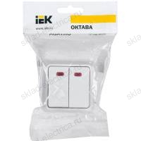 OKTAVA Выключатель 2-клавишный с индикацией для открытой установки 10А ВС20-2-1-ОБ белый IEK