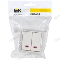 OKTAVA Выключатель 2-клавишный с индикацией для открытой установки 10А ВС20-2-1-ОКм кремовый IEK