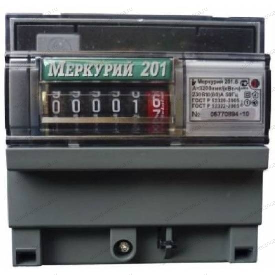 Счетчик электроэнергии Меркурий 201.6 10(80)А однофазный однотарифный на DIN-рейку (п)