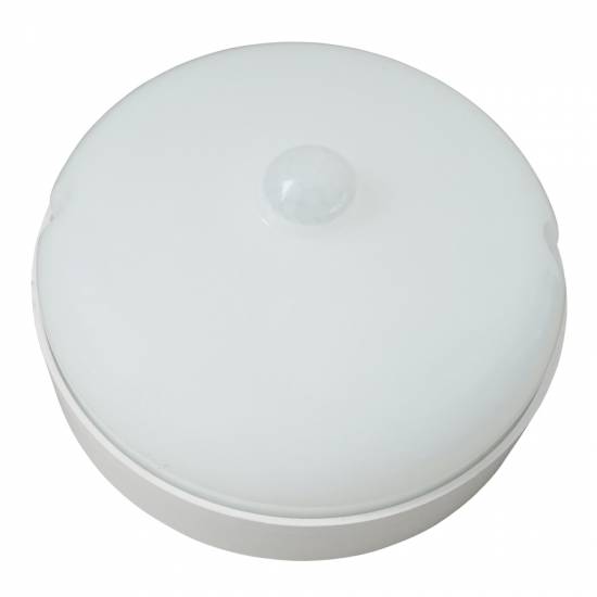 ULW-Q216 12W/6500К SENSOR IP65 WHITE Светильник светодиодный влагозащищенный, с датчиком движения. Круг. Дневной свет (6500K). Диаметр 135 мм. Корпус белый. ТМ Volpe