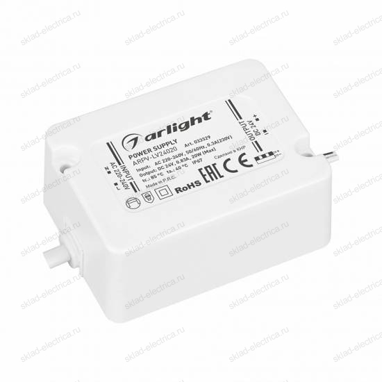 Блок питания ARPV-LV24020 (24V, 0.83A, 20W) (Arlight, IP67 Пластик, 3 года)