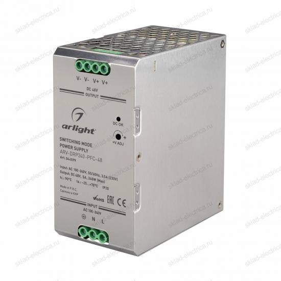 Блок питания ARV-DRP240-PFC-48 (48V, 5A, 240W) (Arlight, IP20 Металл, 5 лет)