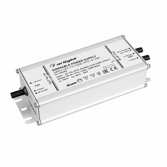 Блок питания ARPJ-UH-1711050-PFC-0-10V (120W, 69-171V, 1.05A) (Arlight, IP67 Металл, 7 лет)