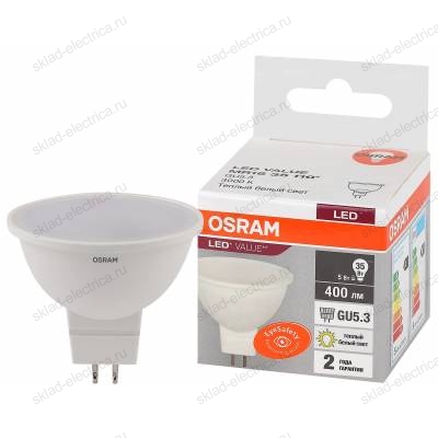 Лампа светодиодная OSRAM LED-Value 5 Вт GU5.3 3000К 400Лм 220 В