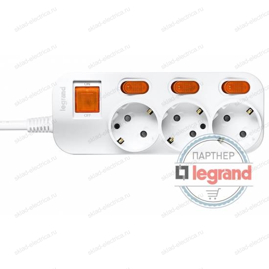 Удлинитель 3 поста Legrand Anam e-Fren с выключателем+ индивидуальным выкл, 4,5м, 16A L855962B4